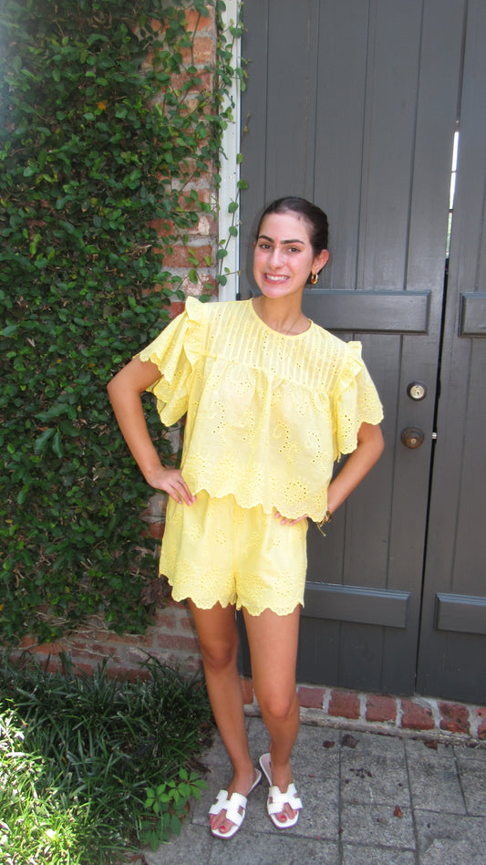 Sydney Ruffled Sleeve Boxy Top and Shorts Set