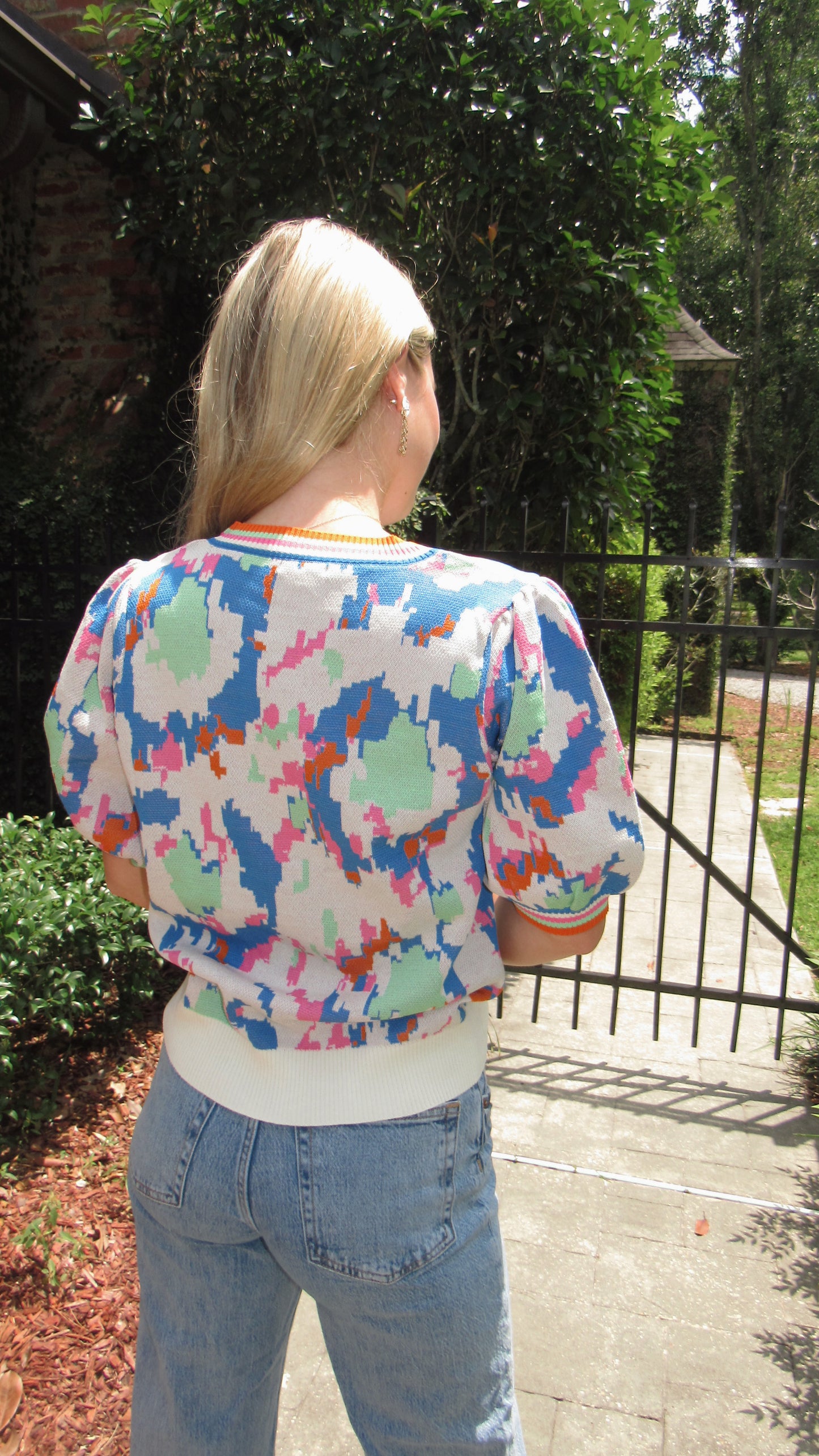 Robyn Print Shot Bubble Sleeves Top